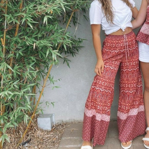 Tigerlily Pants - TIGERLILY Nivi Red Boho Print High Waisted Wide Leg Pants RRP$199